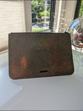 Rebecca Minkoff Black Leather Wristlet with Gold-Tone Zipper